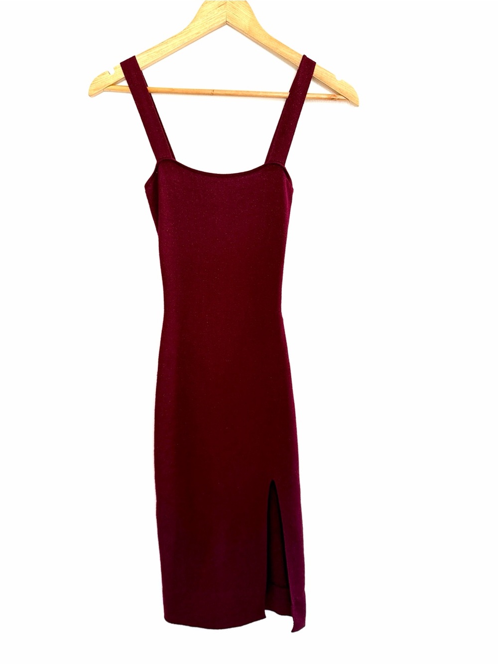 Superdown Burgundy Metallic Knit Square Neck Midi Dress XS